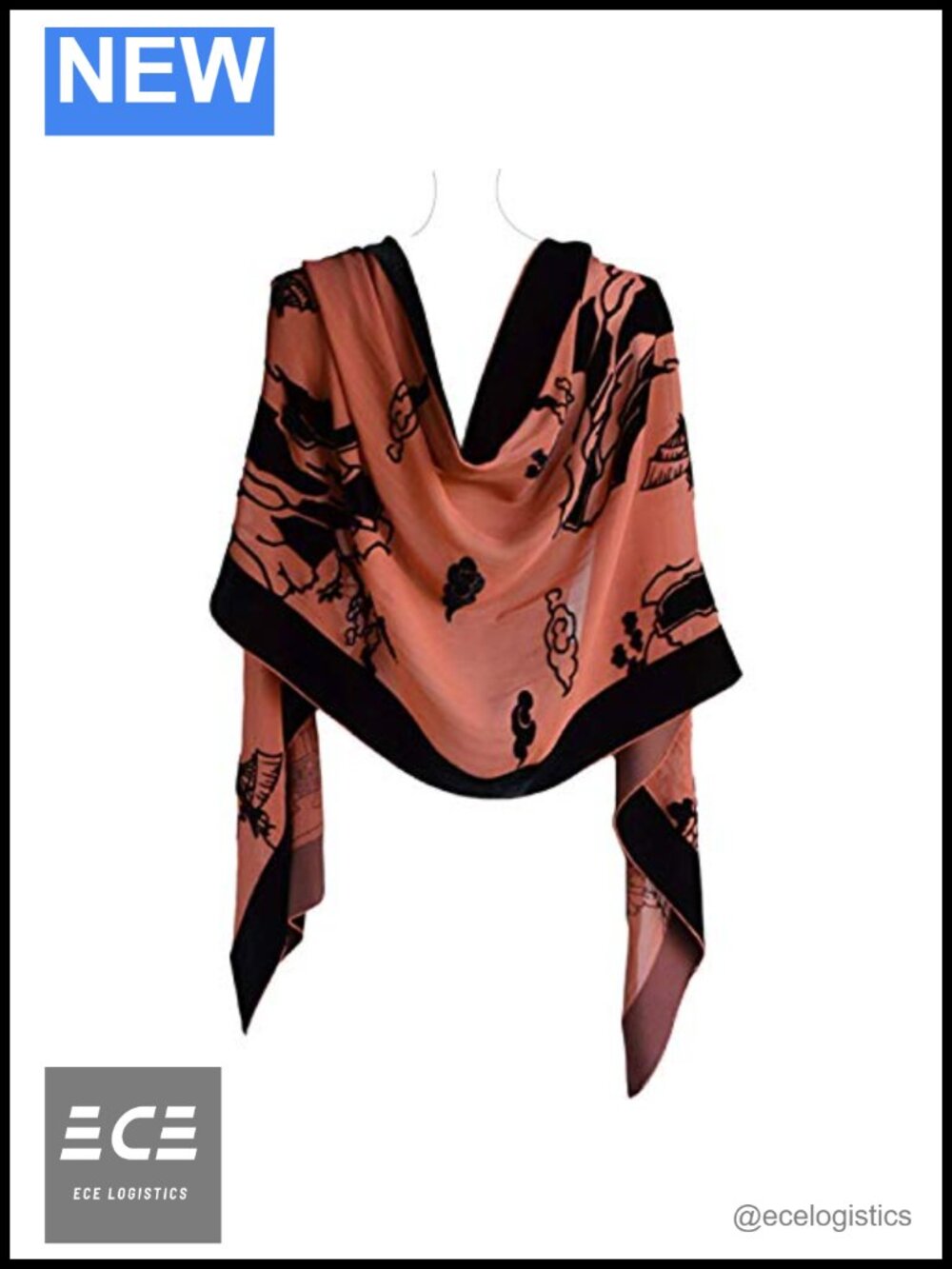 Silk Burn-out Velvet Shawl 72x21 Hand-rolled Edges Ancient Art Style Wrap
